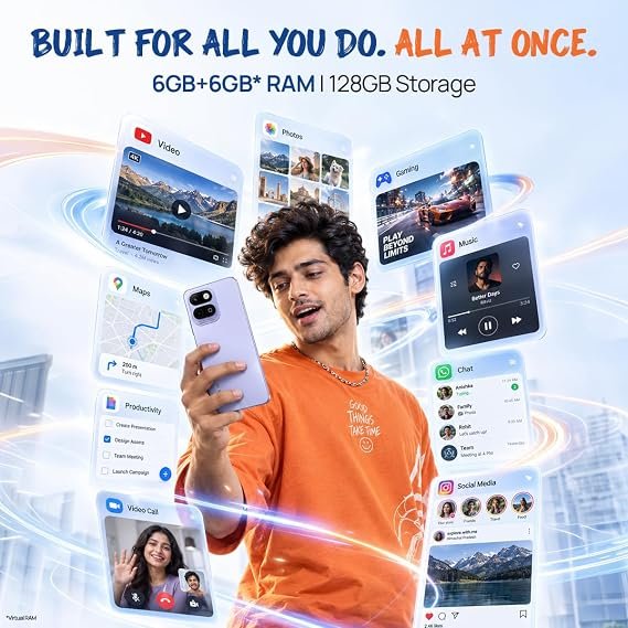 Lava Bold N4 Pro 5G (Opulent Lilac, 6GB RAM, 128GB Storage) | 50MP AI Rear Camera | 6000mAh Battery with 18W Fast Charge | 500K+ Antutu | IP64 Rated |Clean Android 16 |
